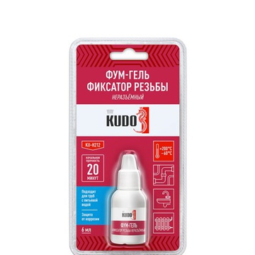 Kudo Фум-гель,фиксатор резьбы неразъемный. 6мл.